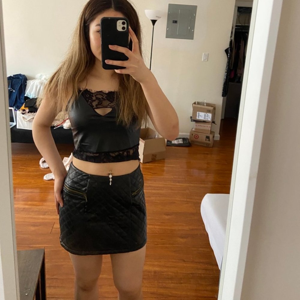 Black Nasty Gal Quilted Faux Leather Skirt